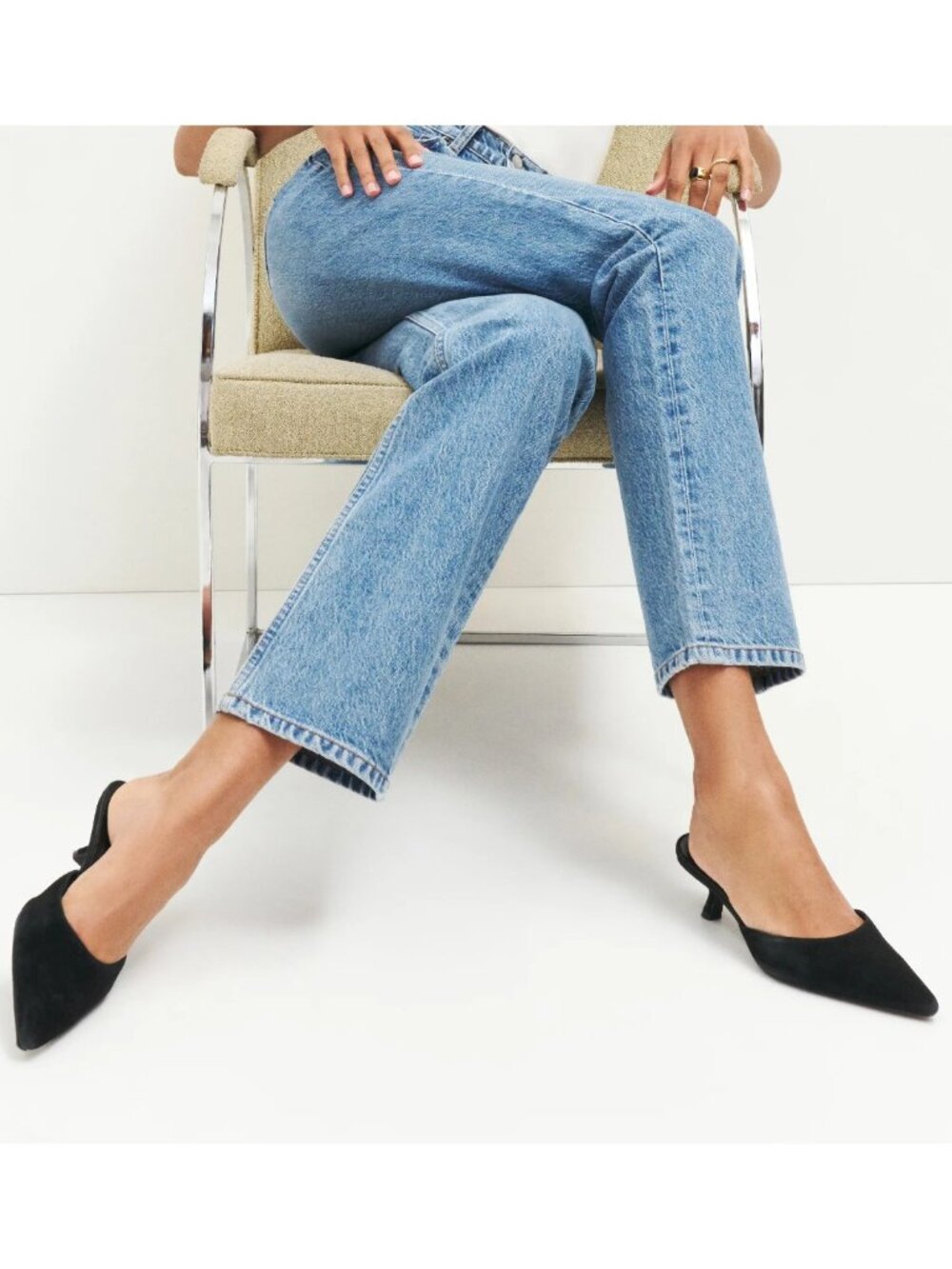 $330 REFORMATION Wilda Kitten HEEL Mule SLIDE POINTY SUEDE BLACK 7 (DD16)